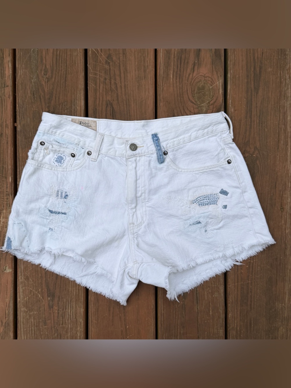 Polo Ralph Lauren Shorts Women's 28 White Distressed Denim Cutoff Festival